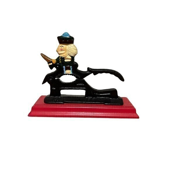 Hand Paint Metal Cast Iron Lever Style Soldier Nutcracker Wood Base 7"L… - Picture 1 of 8